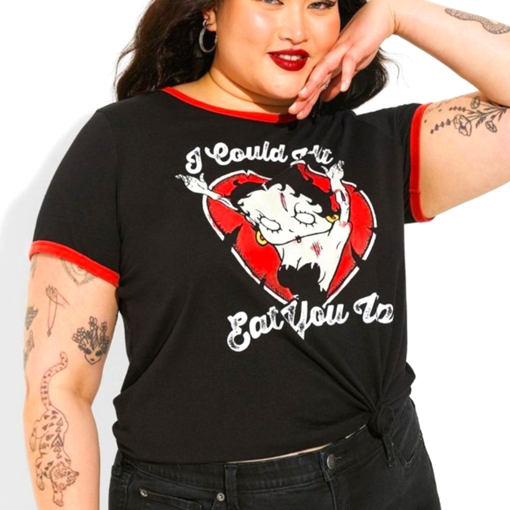❤️NWT VINTAGE TORRID BETTY BOOP HALLOWEEN RINGER TEE MONSTER ZOMBIE PLUS SIZE 4X